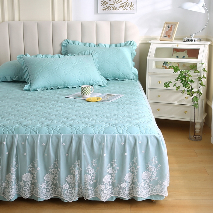 91家纺网 家纺一手货源 找家纺 怡源梦 2026新款清新雅致单被套床裙单品床裙单件 浅兰