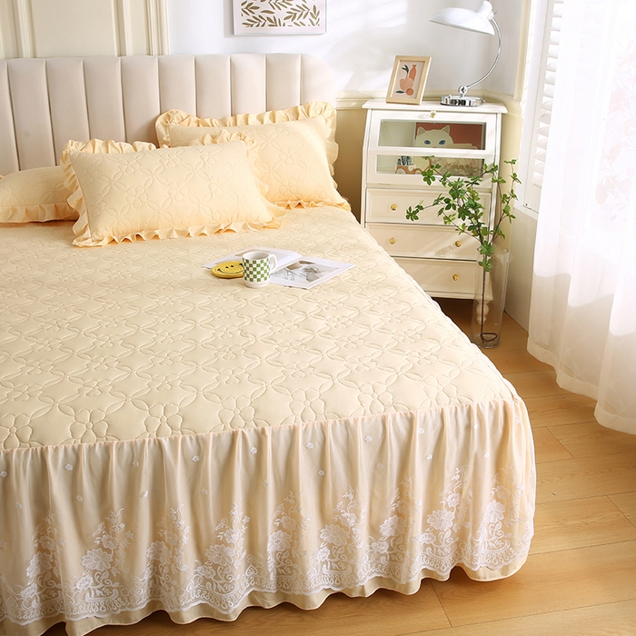 91家纺网 家纺一手货源 找家纺 怡源梦 2026新款清新雅致单被套床裙单品床裙单件 柠檬黄