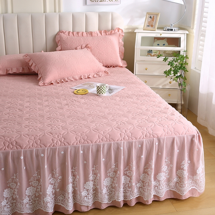 91家纺网 家纺一手货源 找家纺 怡源梦 2026新款清新雅致单被套床裙单品床裙单件 粉玉