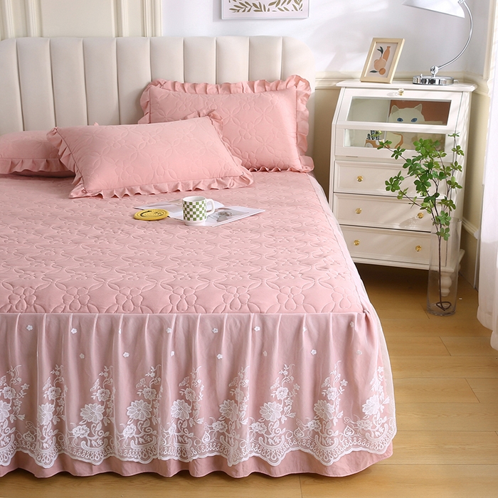 91家纺网 家纺一手货源 找家纺 怡源梦 2026新款清新雅致单被套床裙单品床裙单件 粉玉