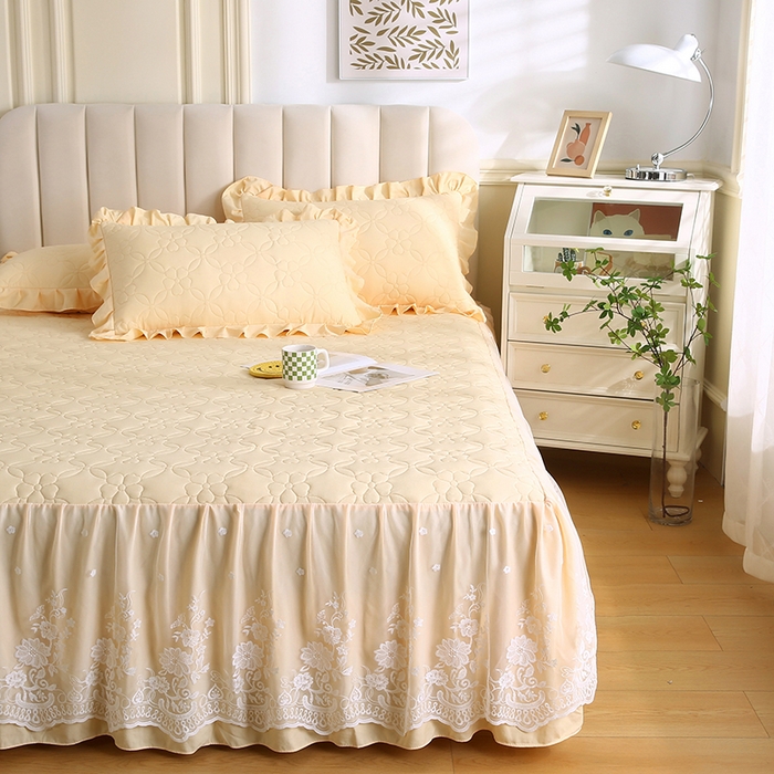 91家纺网 家纺一手货源 找家纺 怡源梦 2026新款清新雅致单被套床裙单品床裙单件 柠檬黄