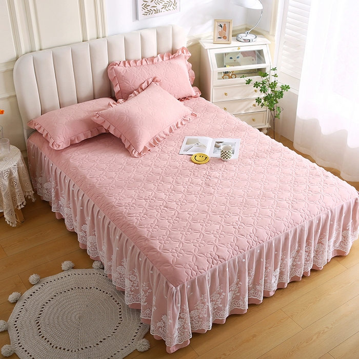 91家纺网 家纺一手货源 找家纺 怡源梦 2026新款清新雅致单被套床裙单品床裙单件 粉玉