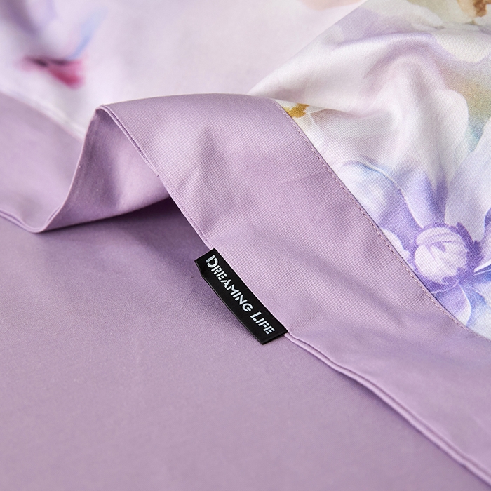 91家纺网 家纺一手货源 找家纺 薏思家纺 2026年13376新疆铂金棉飞边工艺印花四件套 水中月紫