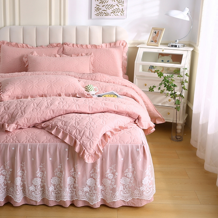 91家纺网 家纺一手货源 找家纺 怡源梦 2026新款清新雅致四件套 粉玉