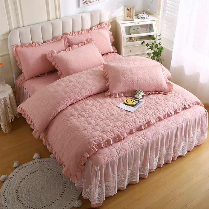 91家纺网 家纺一手货源 找家纺 怡源梦 2026新款清新雅致四件套 粉玉