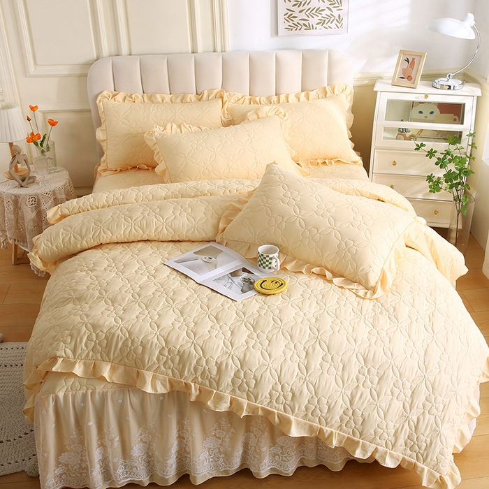 91家纺网 家纺一手货源 找家纺 怡源梦 2026新款清新雅致四件套 柠檬黄