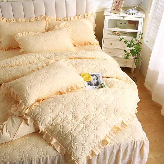 91家纺网 家纺一手货源 找家纺 怡源梦 2026新款清新雅致四件套 柠檬黄