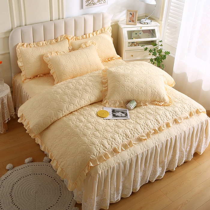 91家纺网 家纺一手货源 找家纺 怡源梦 2026新款清新雅致四件套 柠檬黄