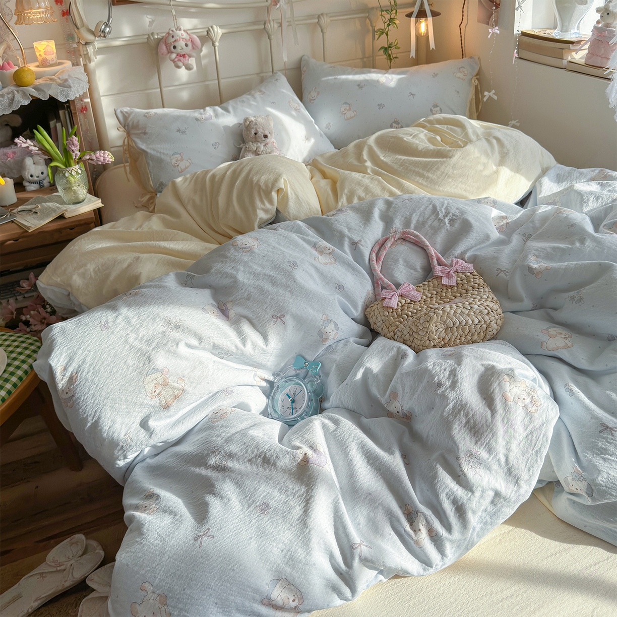 91家纺网 家纺一手货源 找家纺 （总）优选 2026新款小清新直播热卖款云感双层纱木棉四件套系列（小红书热款推荐）