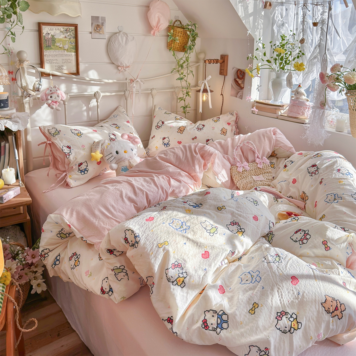 91家纺网 家纺一手货源 找家纺 优选 2026新款小清新直播热卖款云感双层纱木棉四件套系列（小红书热款推荐） 可爱喵