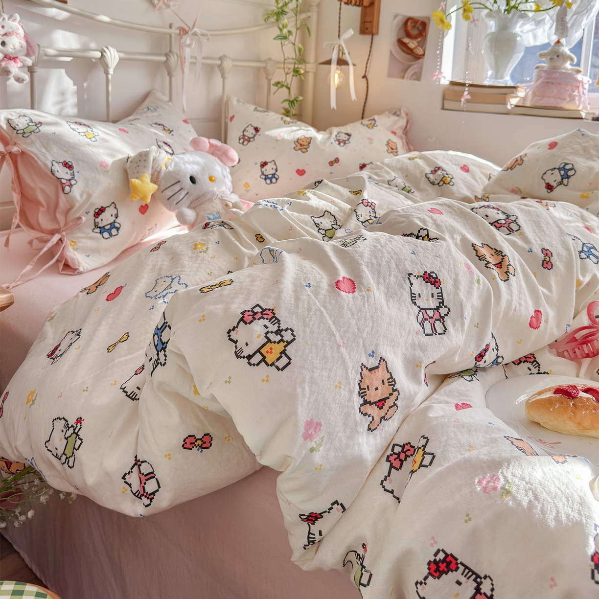 91家纺网 家纺一手货源 找家纺 优选 2026新款小清新直播热卖款云感双层纱木棉四件套系列（小红书热款推荐） 可爱喵