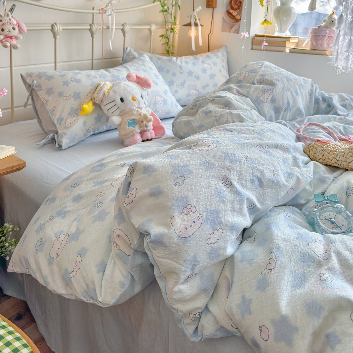 91家纺网 家纺一手货源 找家纺 优选 2026新款小清新直播热卖款云感双层纱木棉四件套系列（小红书热款推荐） 爱心喵