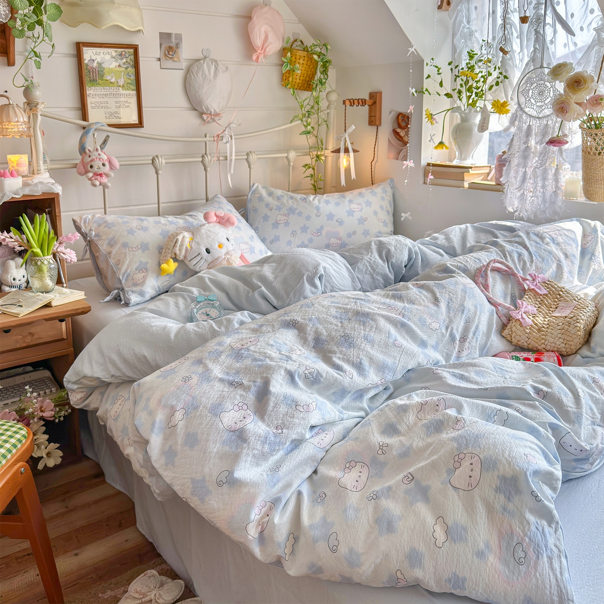 91家纺网 家纺一手货源 找家纺 优选 2026新款小清新直播热卖款云感双层纱木棉四件套系列（小红书热款推荐） 爱心喵