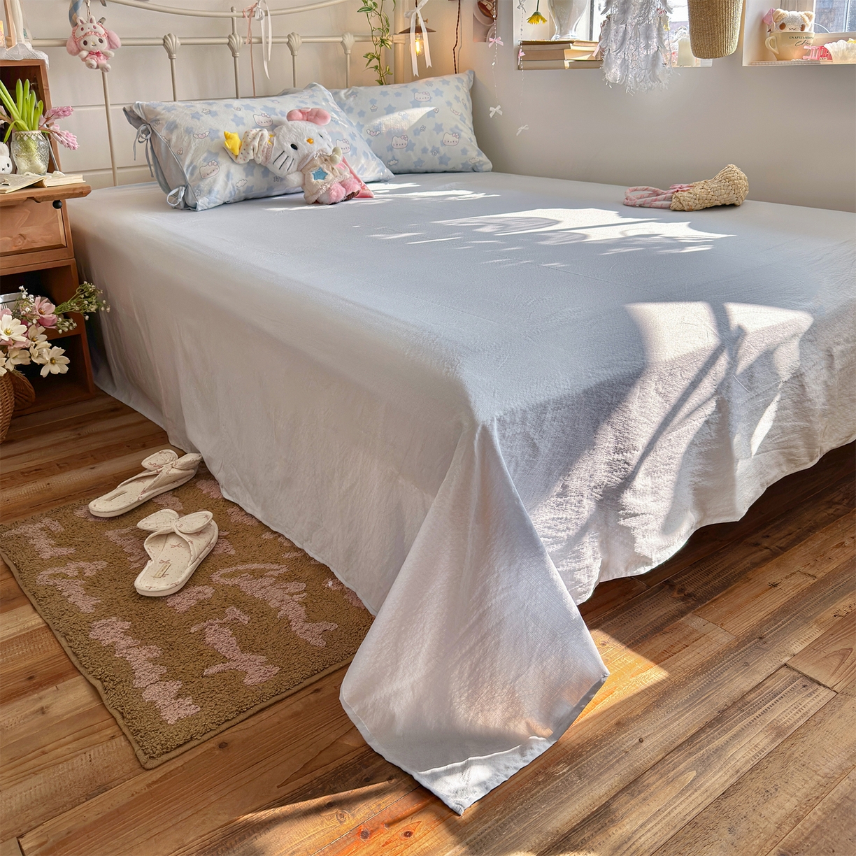 91家纺网 家纺一手货源 找家纺 优选 2026新款小清新直播热卖款云感双层纱木棉四件套系列（小红书热款推荐） 爱心喵