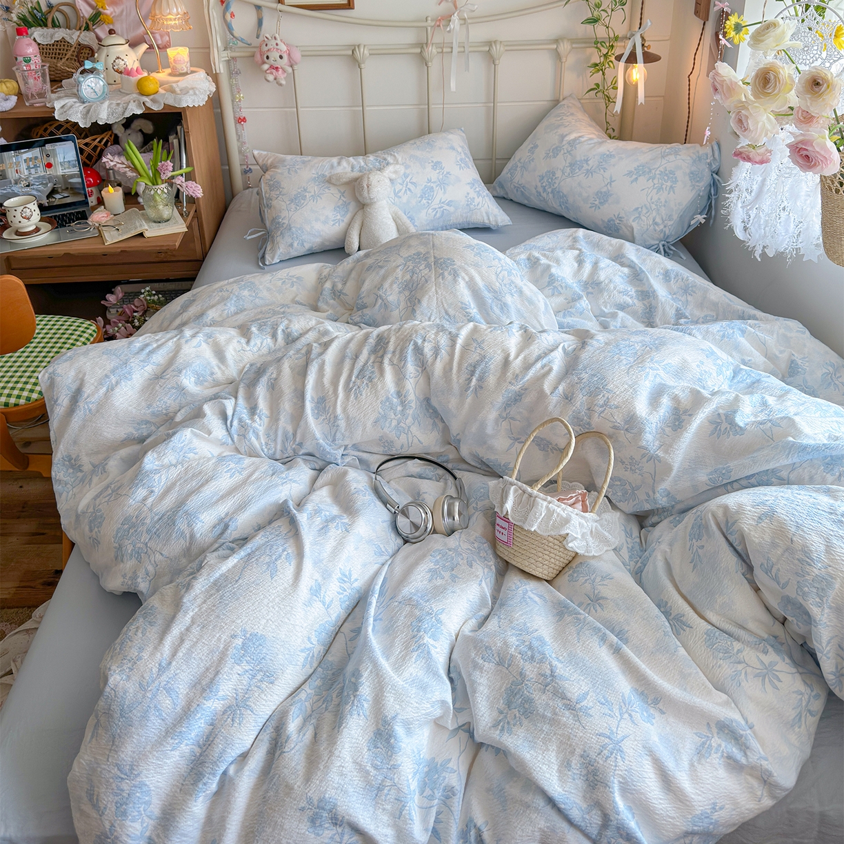 优选 2026新款小清新直播热卖款云感双层纱木棉四件套系列（小红书热款推荐） 冰菱花