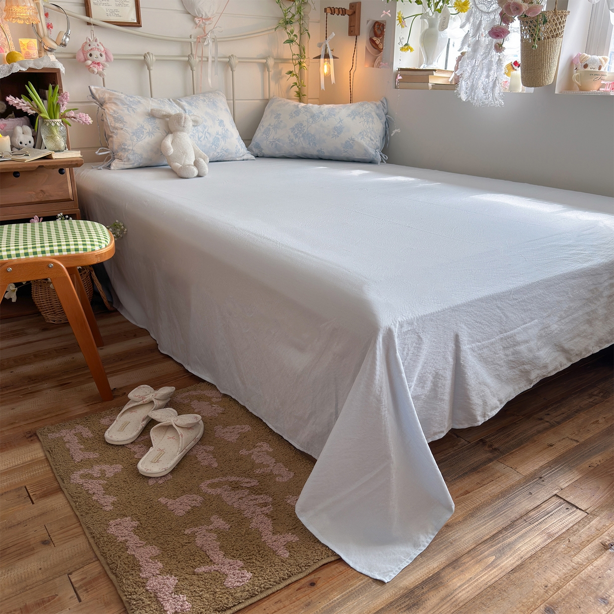 91家纺网 家纺一手货源 找家纺 优选 2026新款小清新直播热卖款云感双层纱木棉四件套系列（小红书热款推荐） 冰菱花