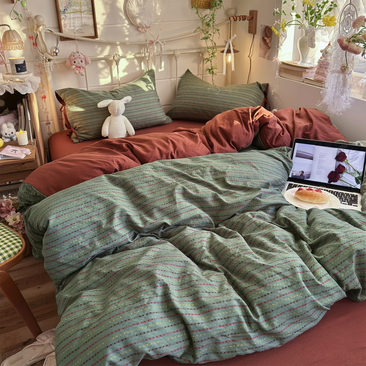 91家纺网 家纺一手货源 找家纺 优选 2026新款小清新直播热卖款云感双层纱木棉四件套系列（小红书热款推荐） 费尔岛