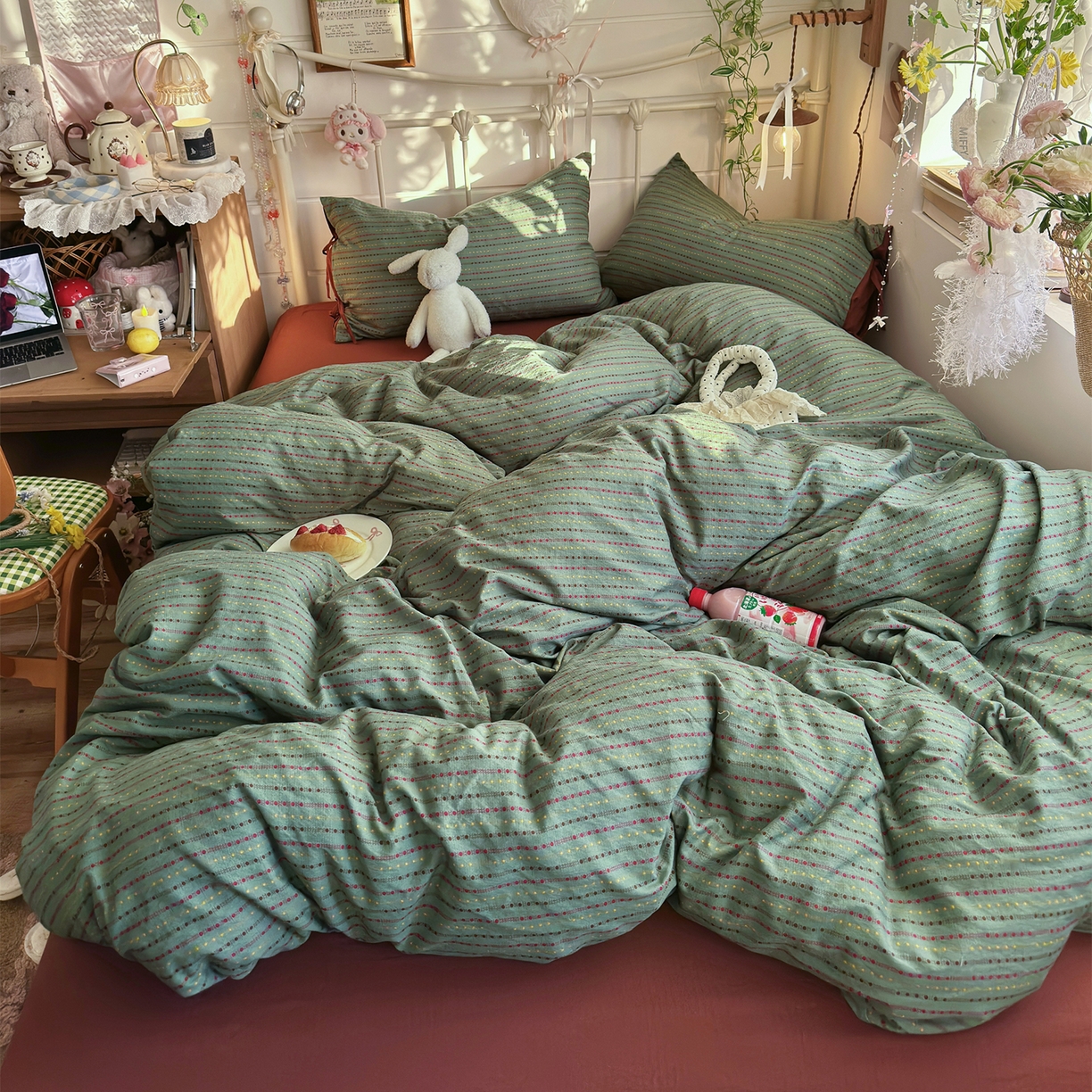 91家纺网 家纺一手货源 找家纺 优选 2026新款小清新直播热卖款云感双层纱木棉四件套系列（小红书热款推荐） 费尔岛