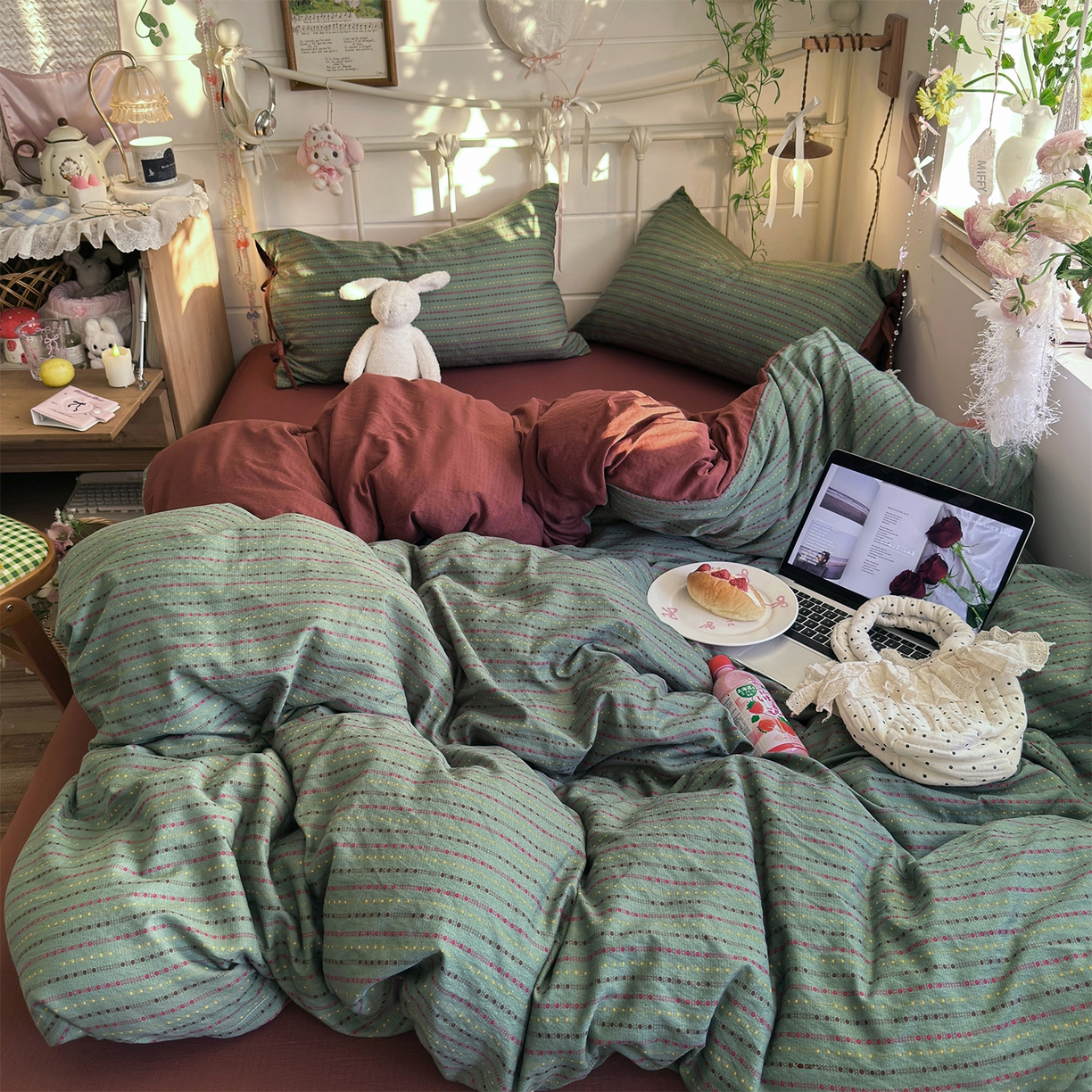 91家纺网 家纺一手货源 找家纺 优选 2026新款小清新直播热卖款云感双层纱木棉四件套系列（小红书热款推荐） 费尔岛