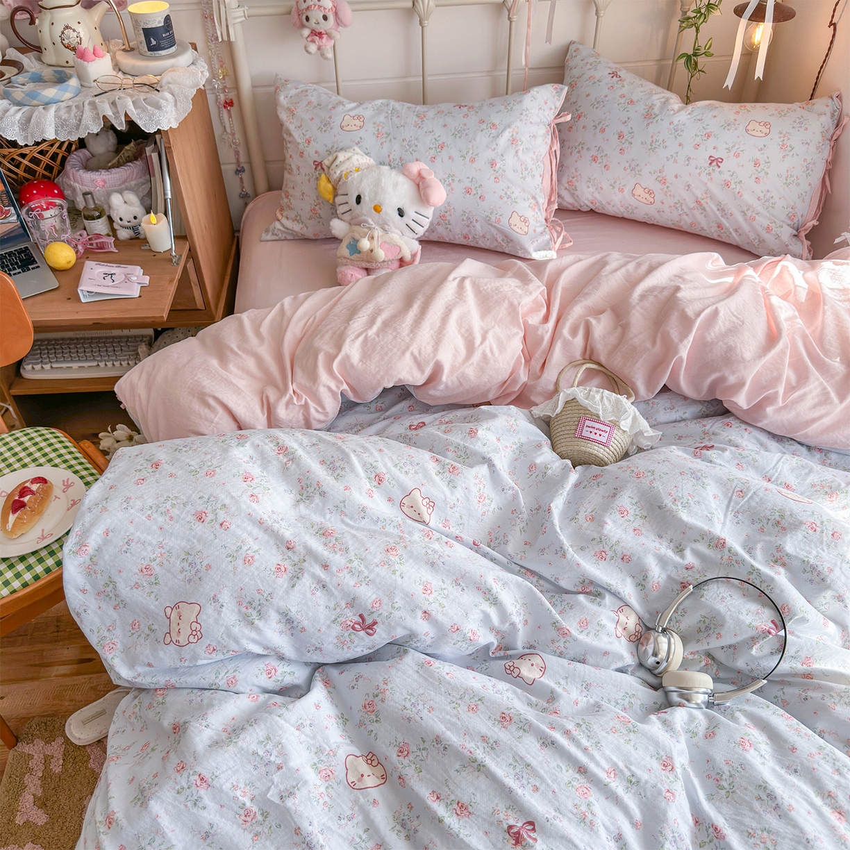 91家纺网 家纺一手货源 找家纺 优选 2026新款小清新直播热卖款云感双层纱木棉四件套系列（小红书热款推荐） 花甜喵