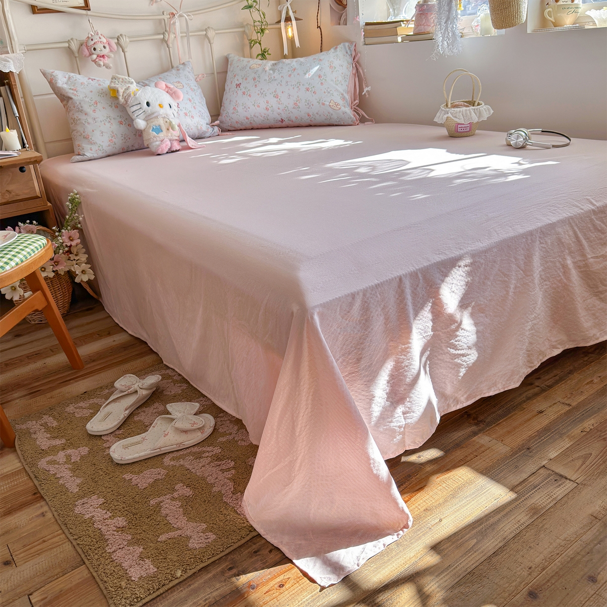 91家纺网 家纺一手货源 找家纺 优选 2026新款小清新直播热卖款云感双层纱木棉四件套系列（小红书热款推荐） 花甜喵