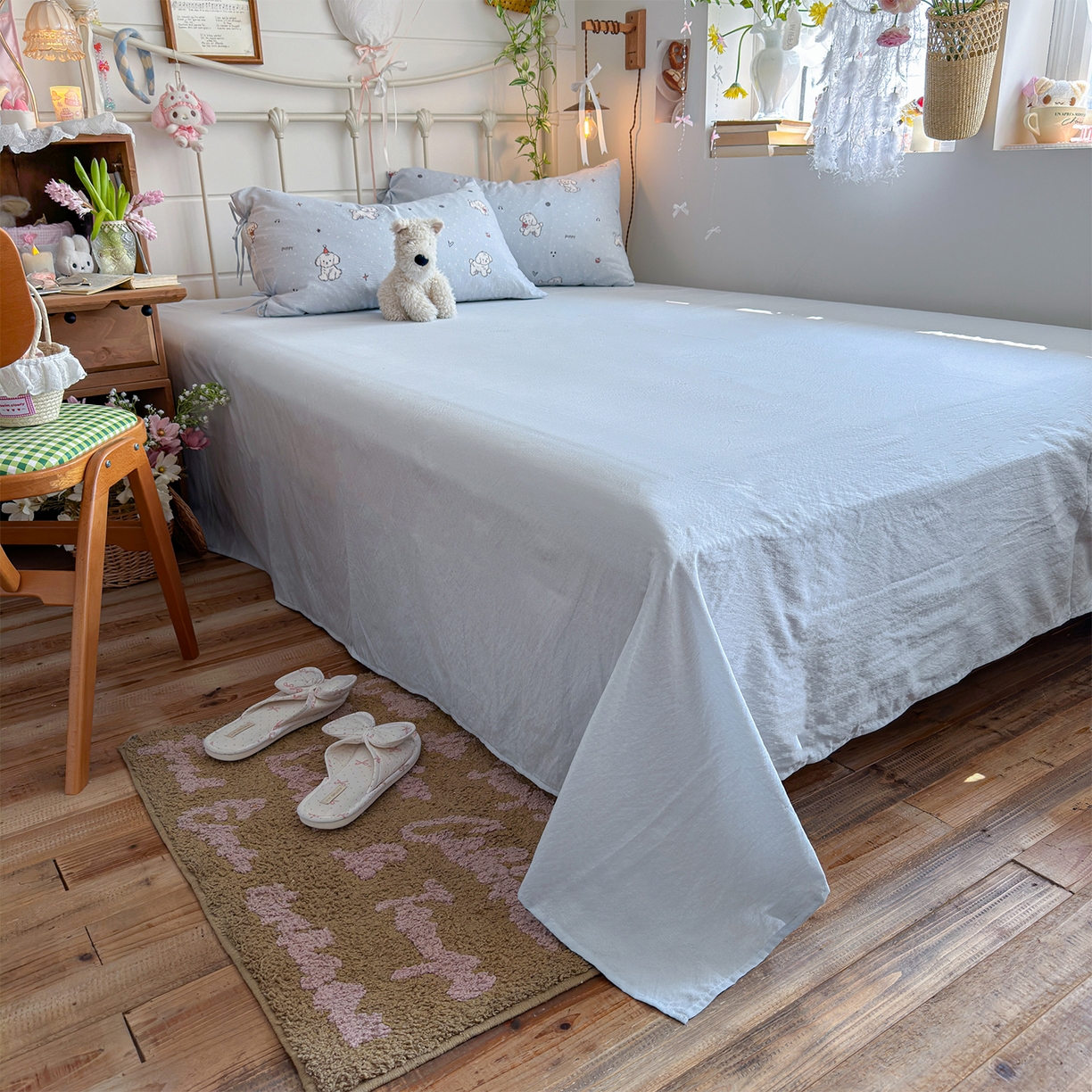 91家纺网 家纺一手货源 找家纺 优选 2026新款小清新直播热卖款云感双层纱木棉四件套系列（小红书热款推荐） 可爱修狗