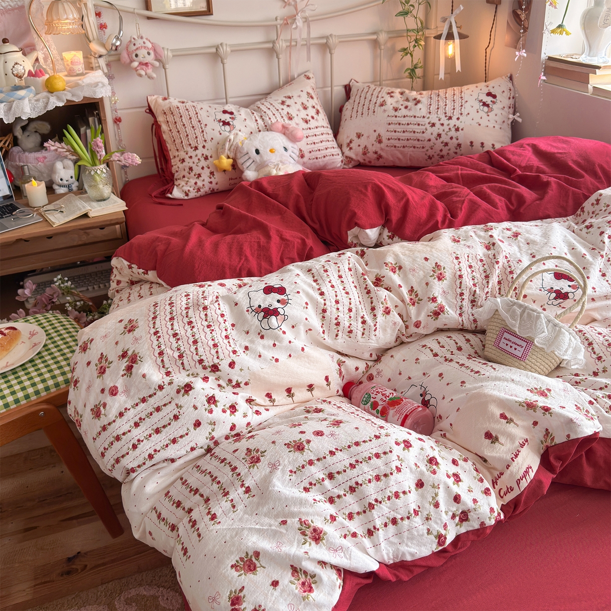 91家纺网 家纺一手货源 找家纺 优选 2026新款小清新直播热卖款云感双层纱木棉四件套系列（小红书热款推荐） 浪漫kt