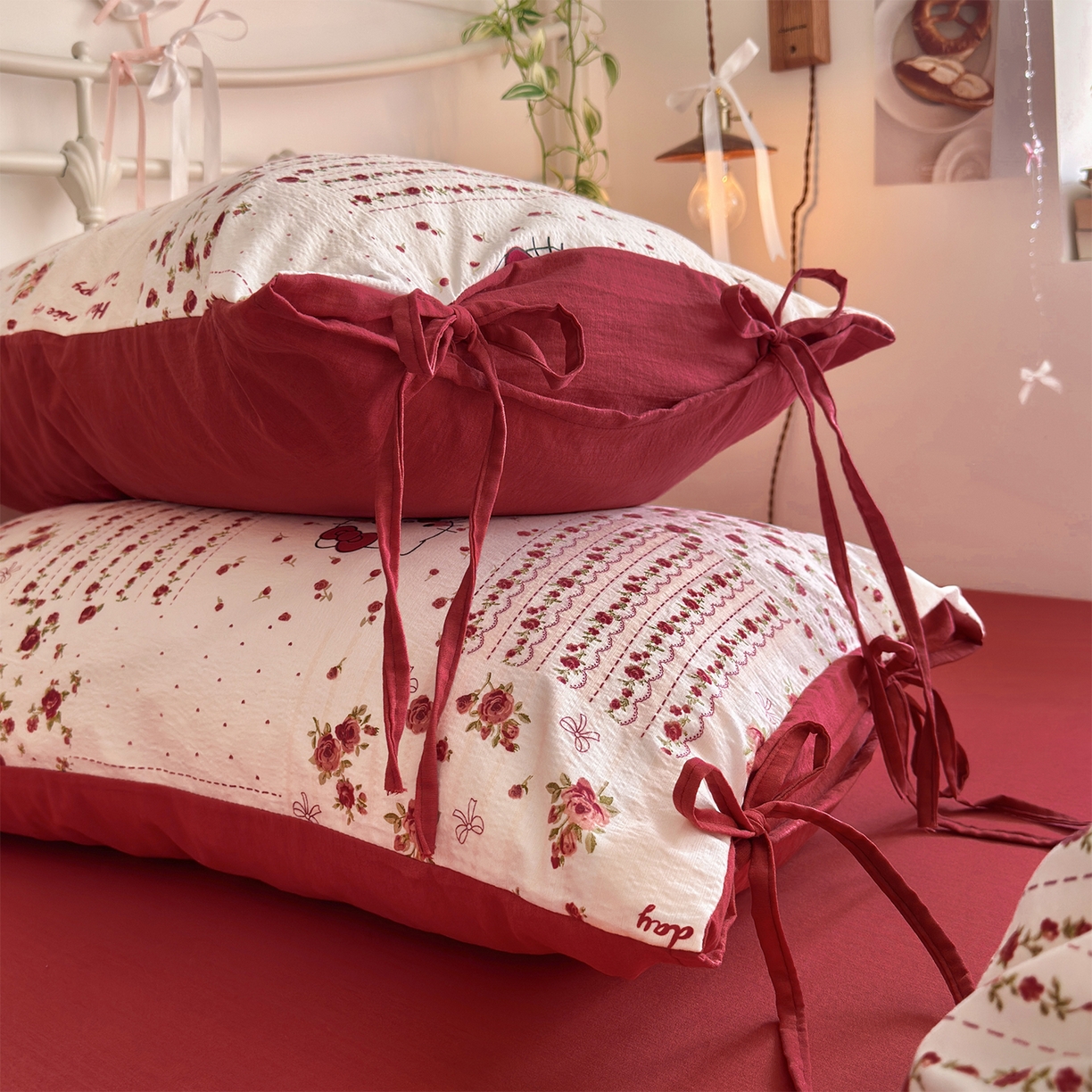 91家纺网 家纺一手货源 找家纺 优选 2026新款小清新直播热卖款云感双层纱木棉四件套系列（小红书热款推荐） 浪漫kt