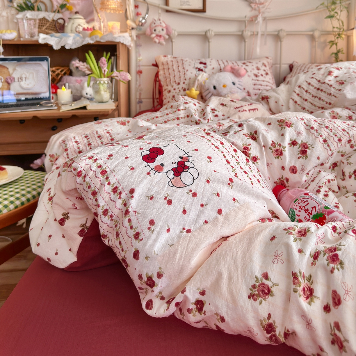 91家纺网 家纺一手货源 找家纺 优选 2026新款小清新直播热卖款云感双层纱木棉四件套系列（小红书热款推荐） 浪漫kt