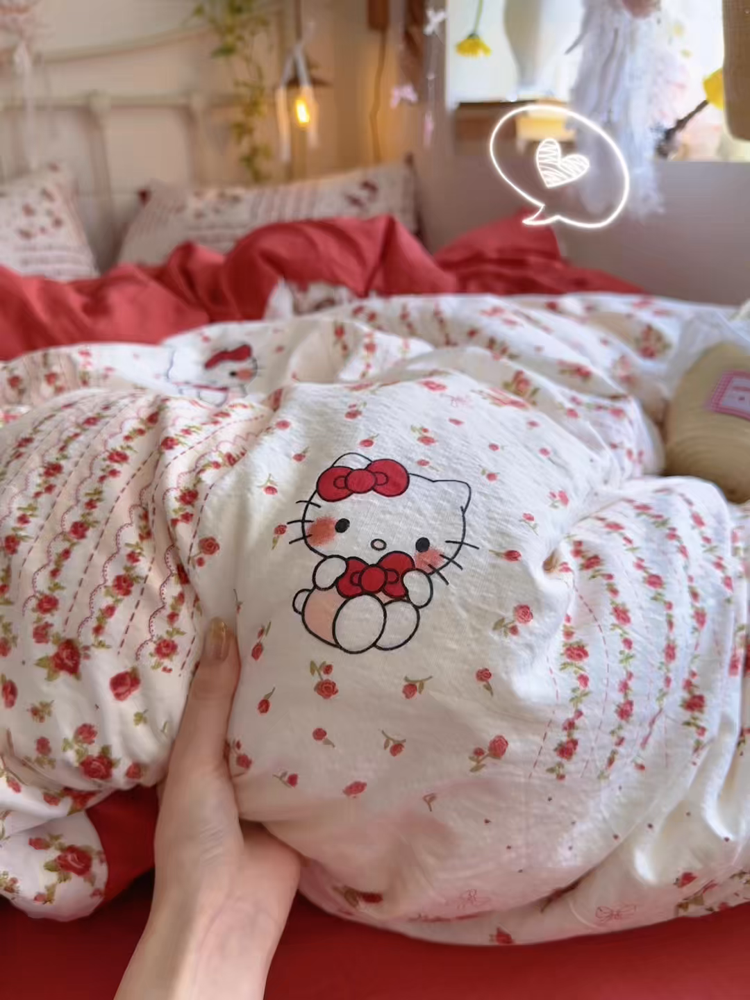 91家纺网 家纺一手货源 找家纺 优选 2026新款小清新直播热卖款云感双层纱木棉四件套系列（小红书热款推荐） 浪漫kt