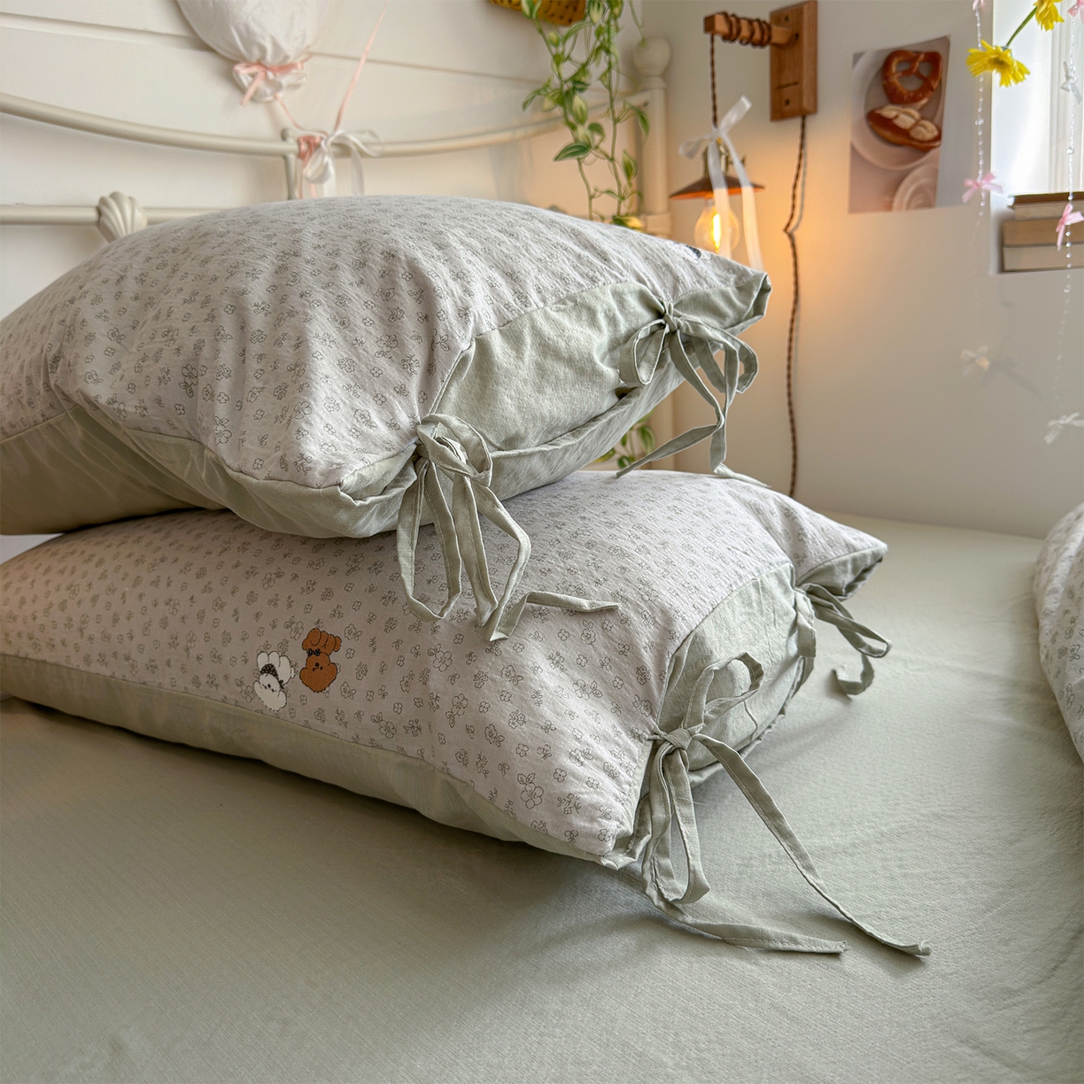 91家纺网 家纺一手货源 找家纺 优选 2026新款小清新直播热卖款云感双层纱木棉四件套系列（小红书热款推荐） 两只汪汪