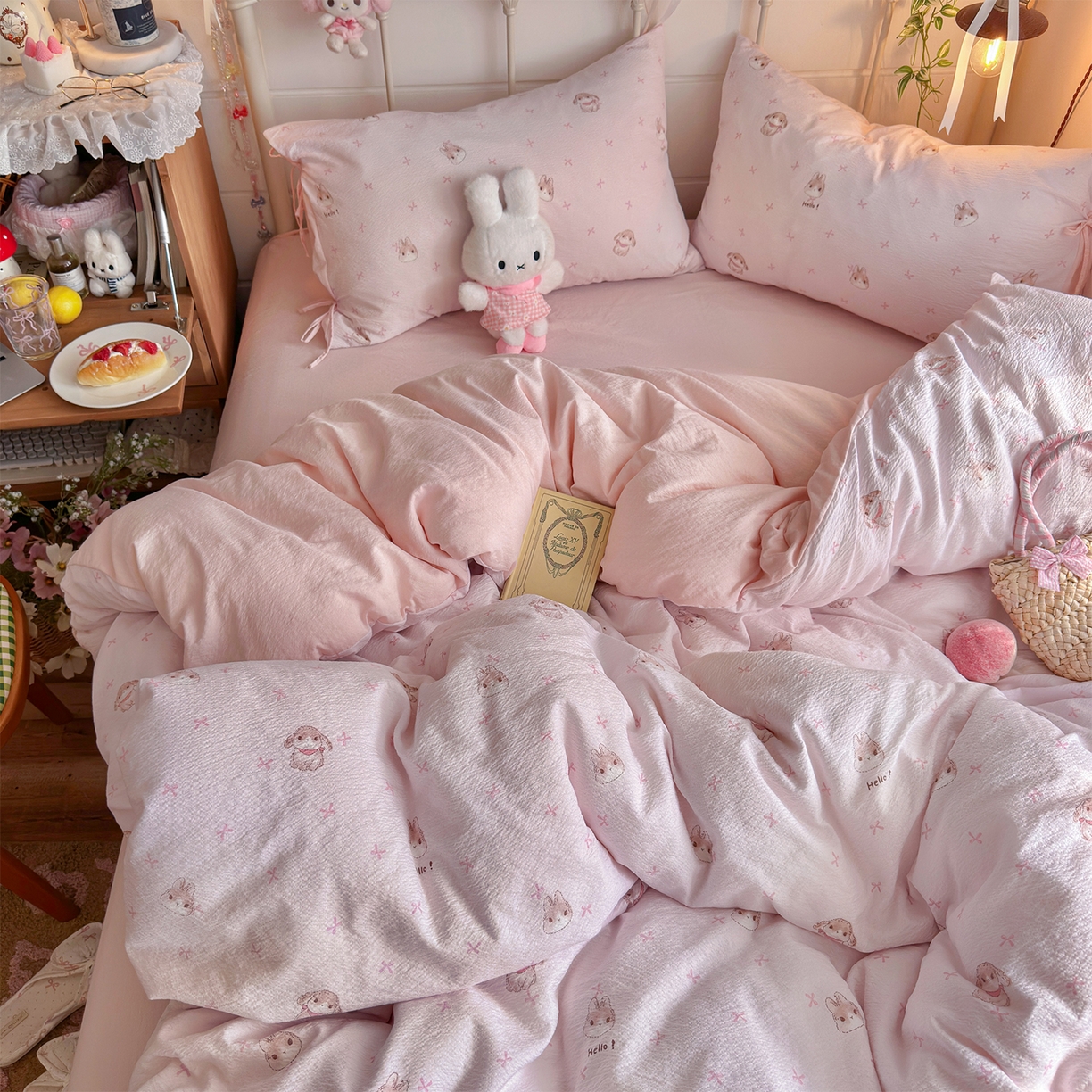 91家纺网 家纺一手货源 找家纺 优选 2026新款小清新直播热卖款云感双层纱木棉四件套系列（小红书热款推荐） 萌萌免