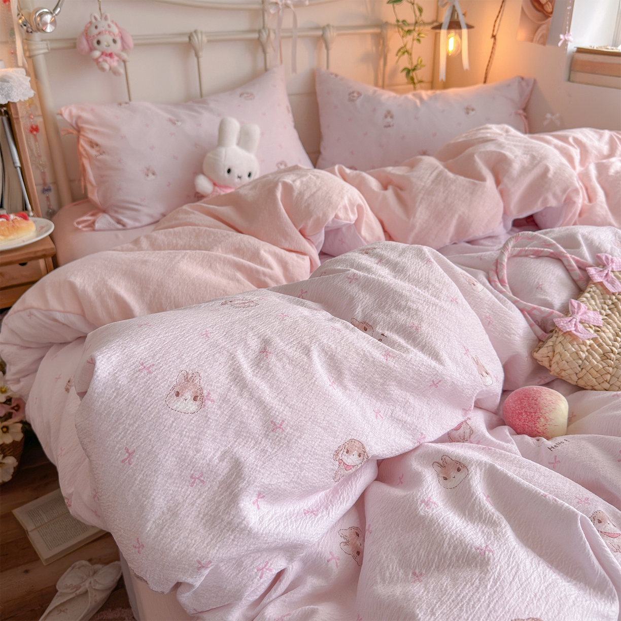 91家纺网 家纺一手货源 找家纺 优选 2026新款小清新直播热卖款云感双层纱木棉四件套系列（小红书热款推荐） 萌萌免