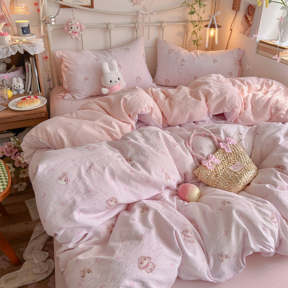 91家纺网 家纺一手货源 找家纺 优选 2026新款小清新直播热卖款云感双层纱木棉四件套系列（小红书热款推荐） 萌萌免