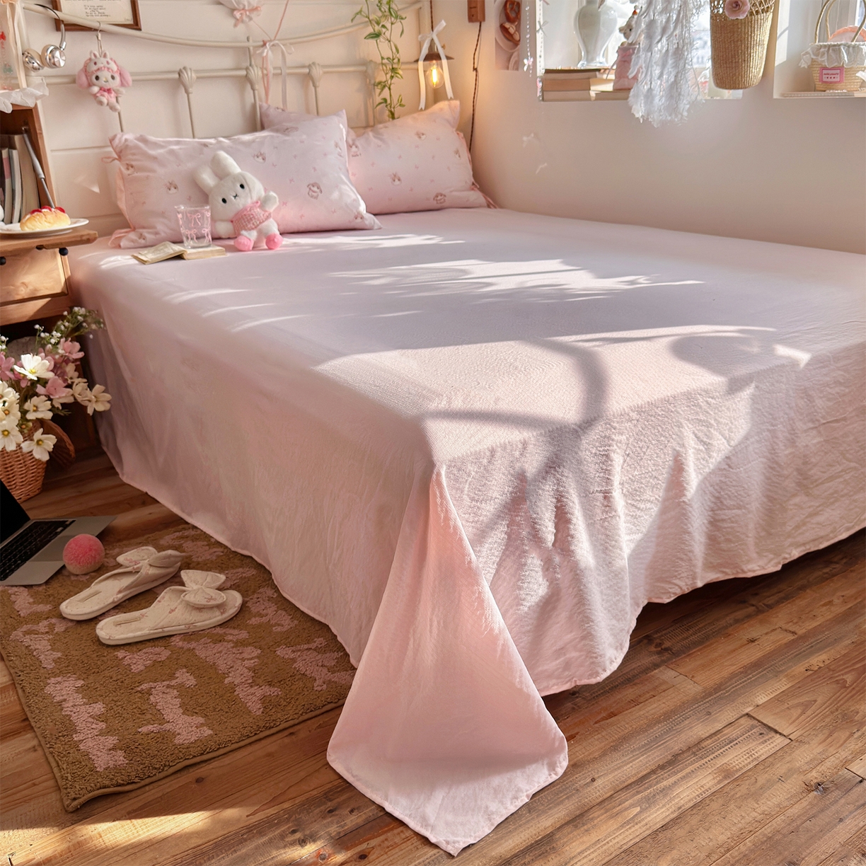 91家纺网 家纺一手货源 找家纺 优选 2026新款小清新直播热卖款云感双层纱木棉四件套系列（小红书热款推荐） 萌萌免