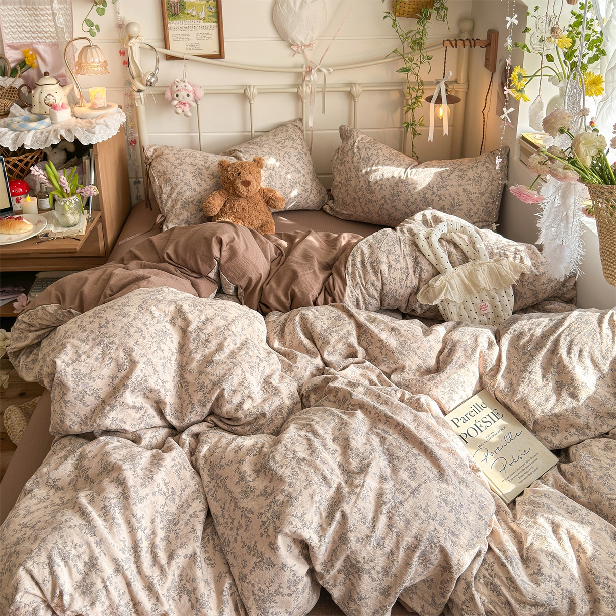 91家纺网 家纺一手货源 找家纺 优选 2026新款小清新直播热卖款云感双层纱木棉四件套系列（小红书热款推荐） 清墨