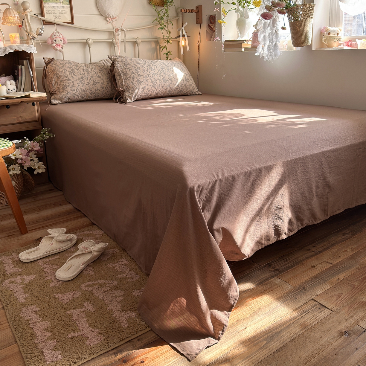 91家纺网 家纺一手货源 找家纺 优选 2026新款小清新直播热卖款云感双层纱木棉四件套系列（小红书热款推荐） 清墨