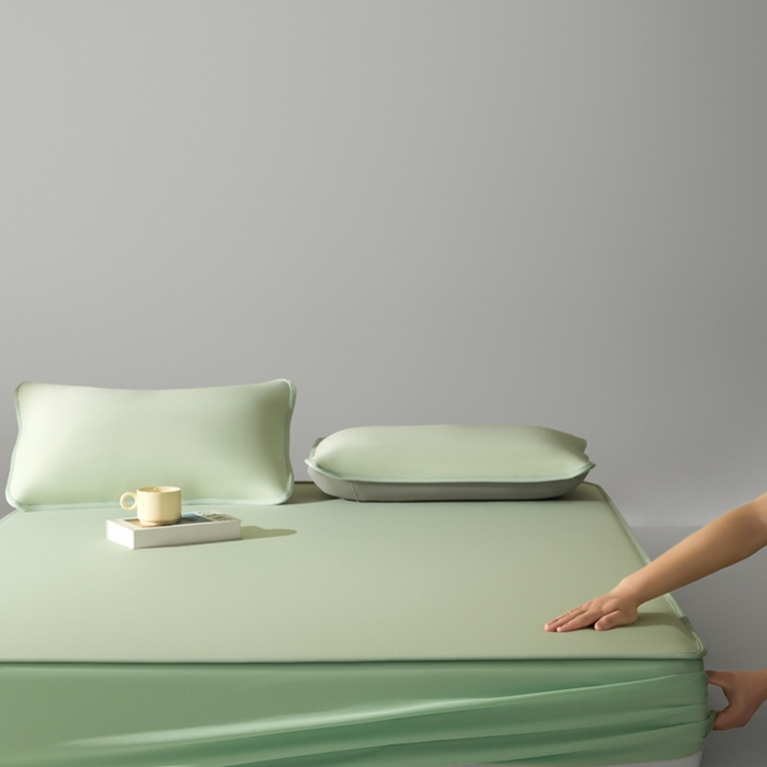 91家纺网 家纺一手货源 找家纺 禧澜庭 2026春夏新款锦纶凉感冰丝云母凉席可水洗折叠床笠空调席 柳青绿