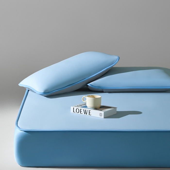 91家纺网 家纺一手货源 找家纺 禧澜庭 2026春夏新款锦纶凉感冰丝云母凉席可水洗折叠床笠空调席 冰川蓝