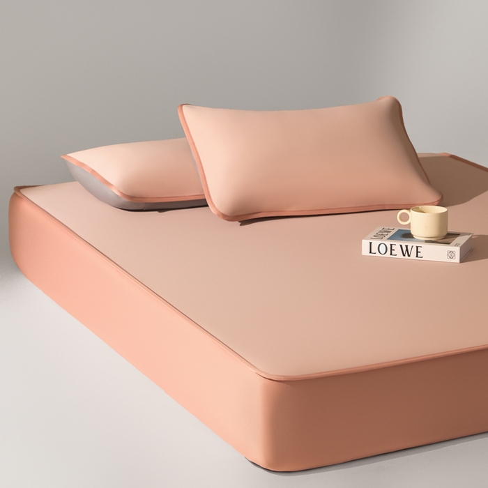 91家纺网 家纺一手货源 找家纺 禧澜庭 2026春夏新款锦纶凉感冰丝云母凉席可水洗折叠床笠空调席 玉桂粉