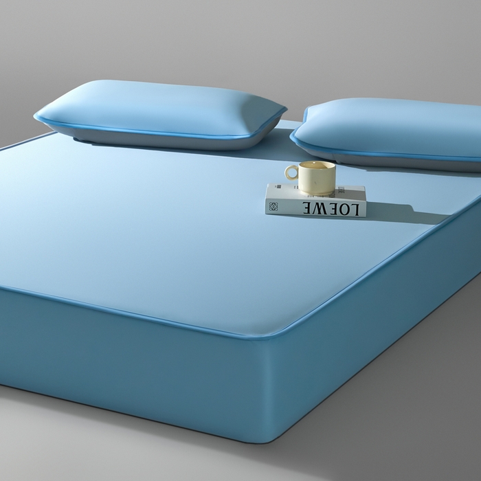 91家纺网 家纺一手货源 找家纺 禧澜庭 2026春夏新款锦纶凉感冰丝云母凉席可水洗折叠床笠空调席 冰川蓝