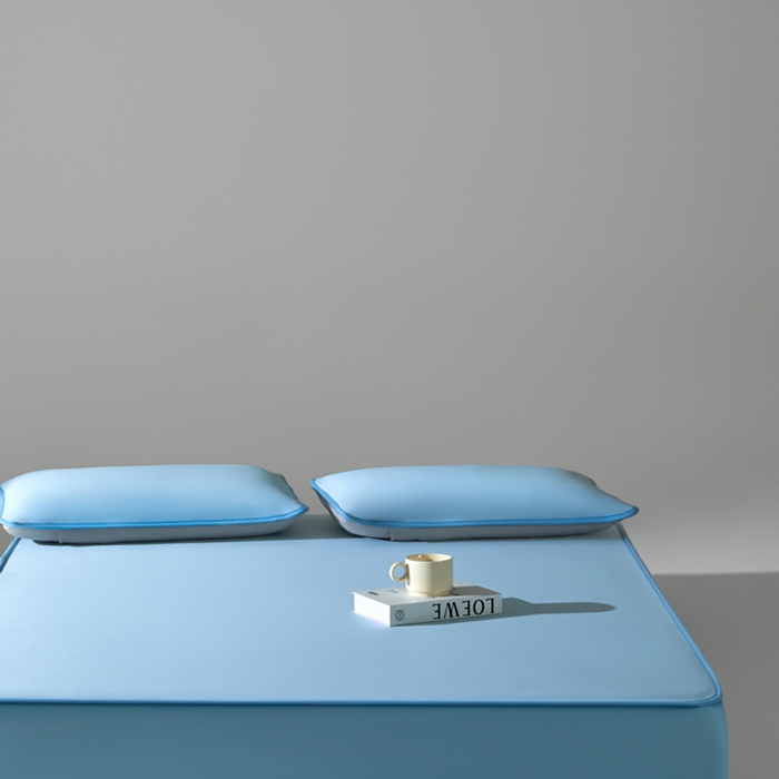 91家纺网 家纺一手货源 找家纺 禧澜庭 2026春夏新款锦纶凉感冰丝云母凉席可水洗折叠床笠空调席 冰川蓝