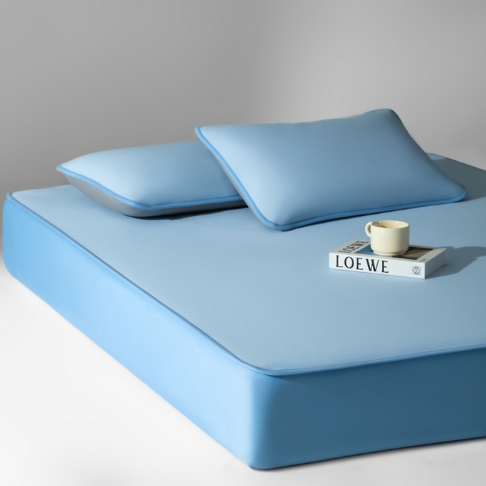 91家纺网 家纺一手货源 找家纺 禧澜庭 2026春夏新款锦纶凉感冰丝云母凉席可水洗折叠床笠空调席 冰川蓝