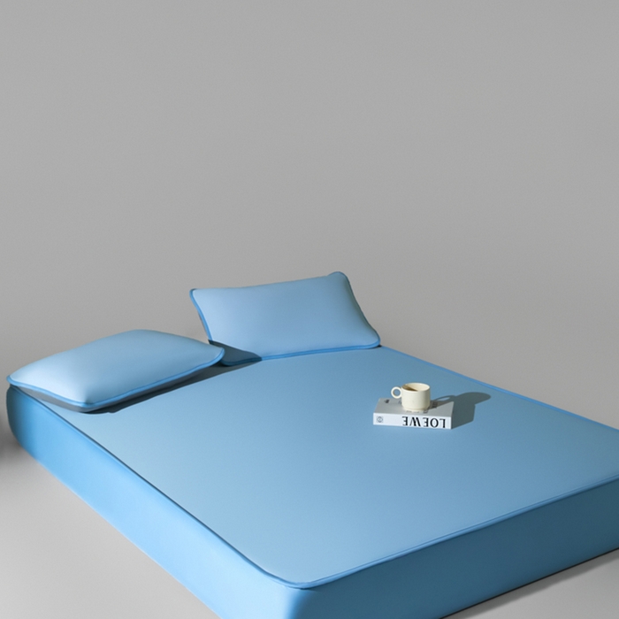 91家纺网 家纺一手货源 找家纺 禧澜庭 2026春夏新款锦纶凉感冰丝云母凉席可水洗折叠床笠空调席 冰川蓝