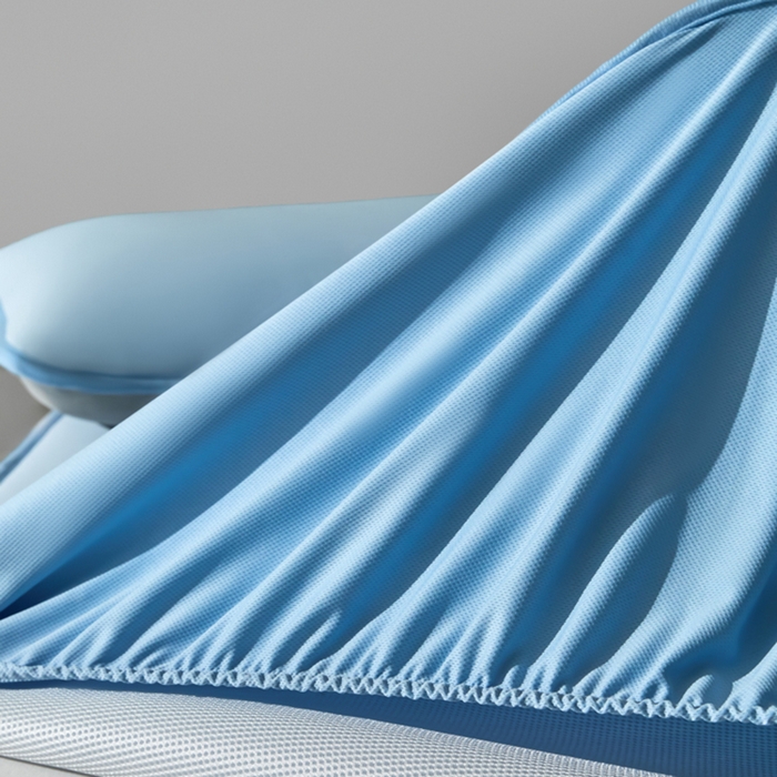 91家纺网 家纺一手货源 找家纺 禧澜庭 2026春夏新款锦纶凉感冰丝云母凉席可水洗折叠床笠空调席 冰川蓝