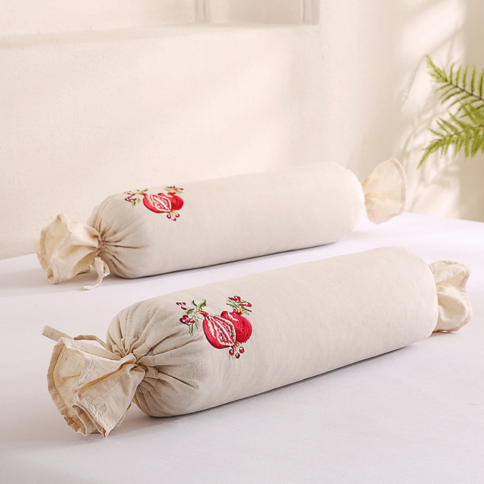 （总）蔻眠 棉麻刺绣糖果荞麦牵引枕芯成人护颈枕头