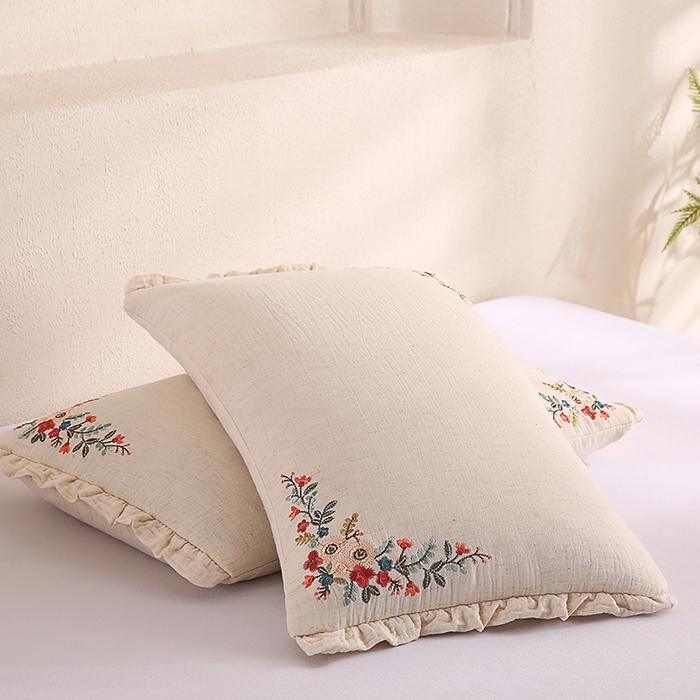91家纺网 家纺一手货源 找家纺 （总）蔻眠 棉麻刺绣荞麦护颈枕芯学生成人全荞麦枕头