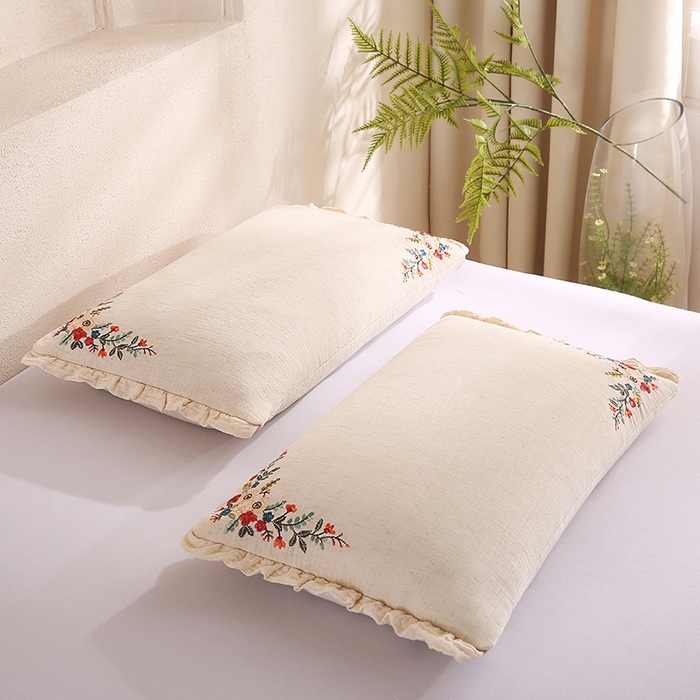 91家纺网 家纺一手货源 找家纺 （总）蔻眠 棉麻刺绣荞麦护颈枕芯学生成人全荞麦枕头