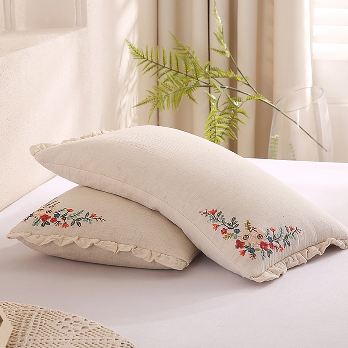91家纺网 家纺一手货源 找家纺 （总）蔻眠 棉麻刺绣荞麦护颈枕芯学生成人全荞麦枕头