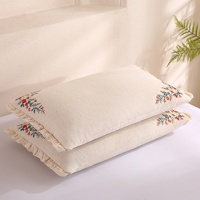 91家纺网 家纺一手货源 找家纺 （总）蔻眠 棉麻刺绣荞麦护颈枕芯学生成人全荞麦枕头